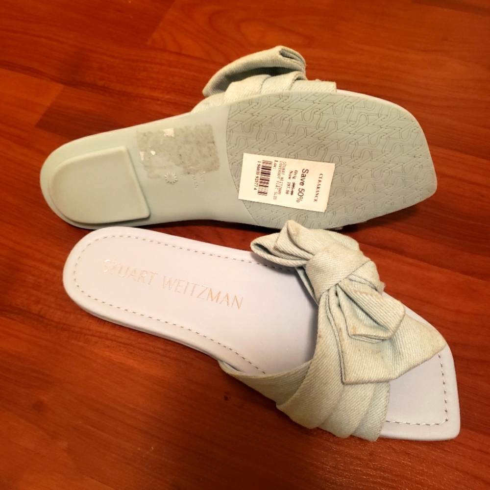 Stuart Weitzman Loveknot Denim Flats Sandals - image 7